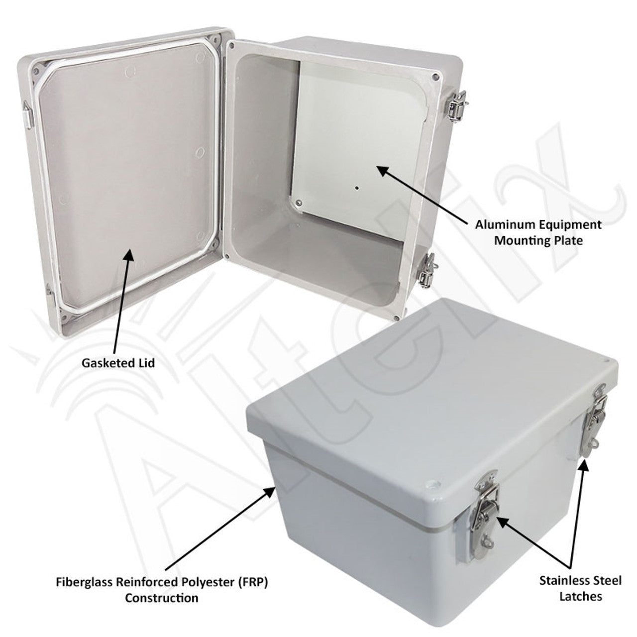 Altelix Fiberglass Weatherproof NEMA 4X Enclosure with Blank Aluminum Equipment Mounting Plate - 0