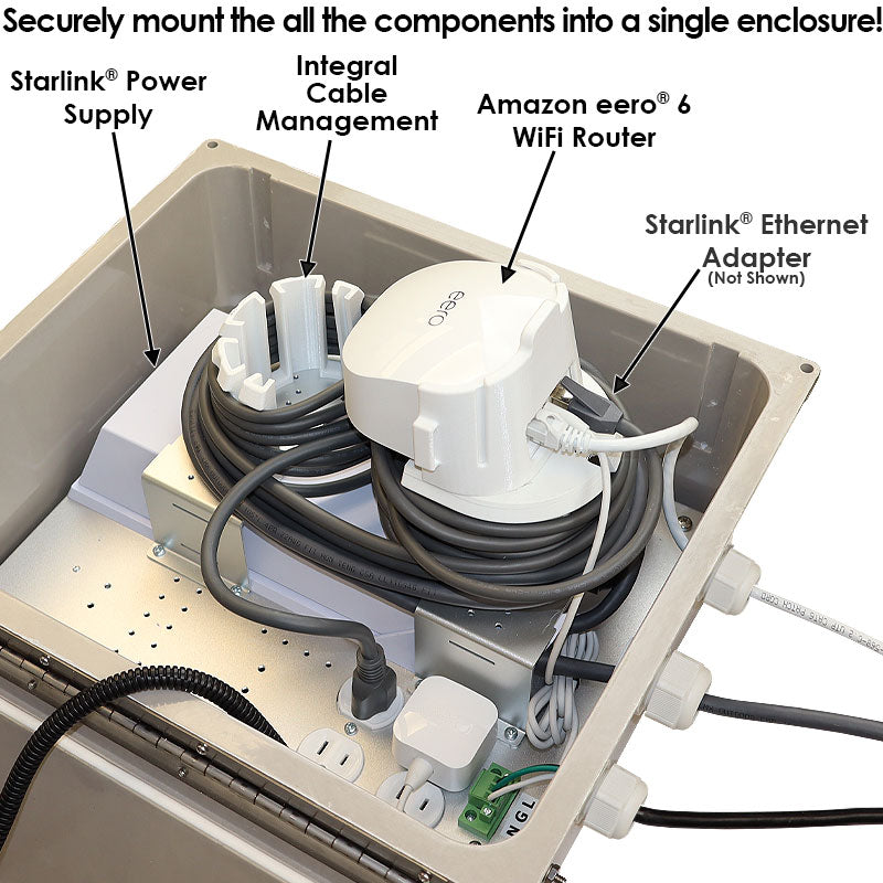 Altelix Fiberglass Weatherproof Starlink® / Amazon eero® Mesh Wi-Fi Router Enclosure with Cooling Fan, 120 VAC Outlets & Power Cord