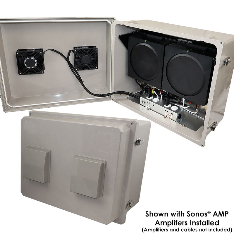 Altelix Weatherproof Dual Sonos® AMP Enclosure with 120 VAC Outlets & Power Cord