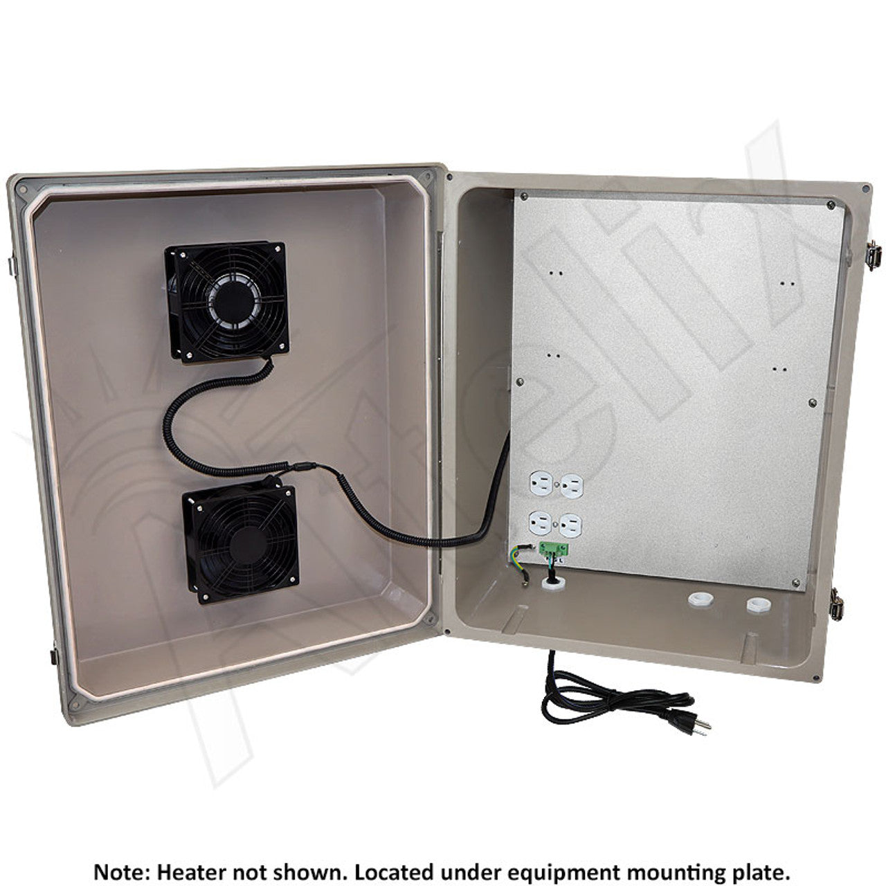 Altelix Fiberglass Vented & Heated Weatherproof NEMA Enclosure with Dual Cooling Fans, 200W Heater and 120 VAC Outlets & Power Cord