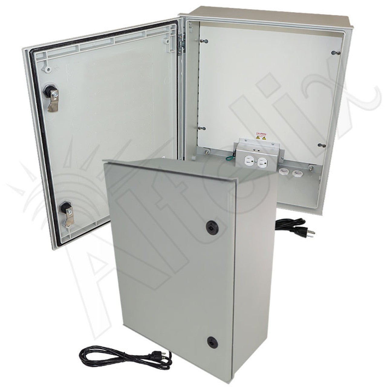 Altelix 20x16x8 NEMA 3X Fiberglass Weatherproof WiFi Enclosure with Non-Metallic Equipment Mounting Plate & 120 VAC Outlets & Power Cord