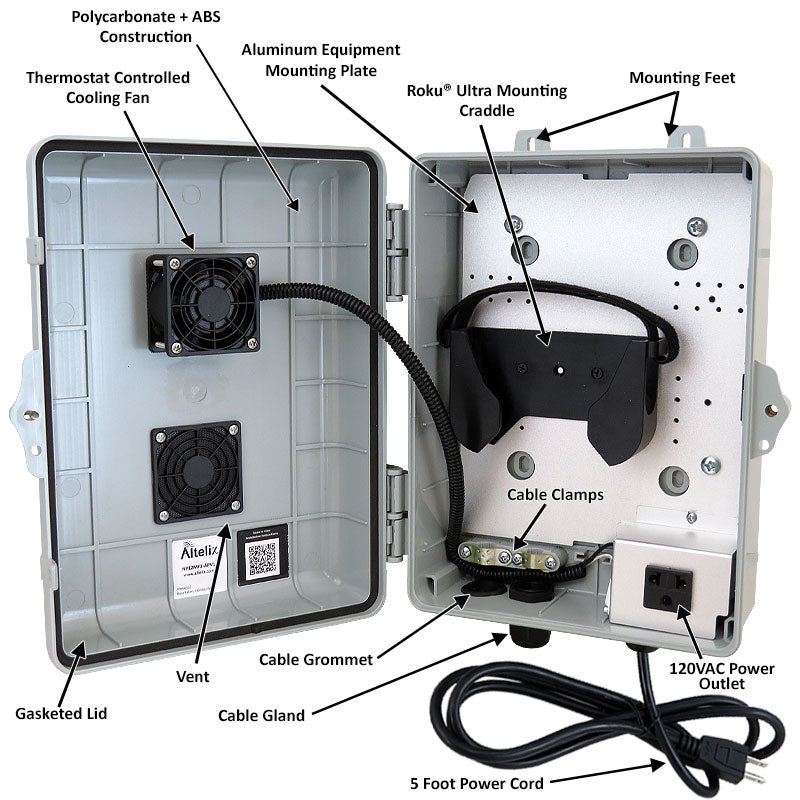 Altelix Weatherproof Enclosure with Cooling Fan, 120VAC Outlet and Power Cord for Roku¬Æ Ultra - 0