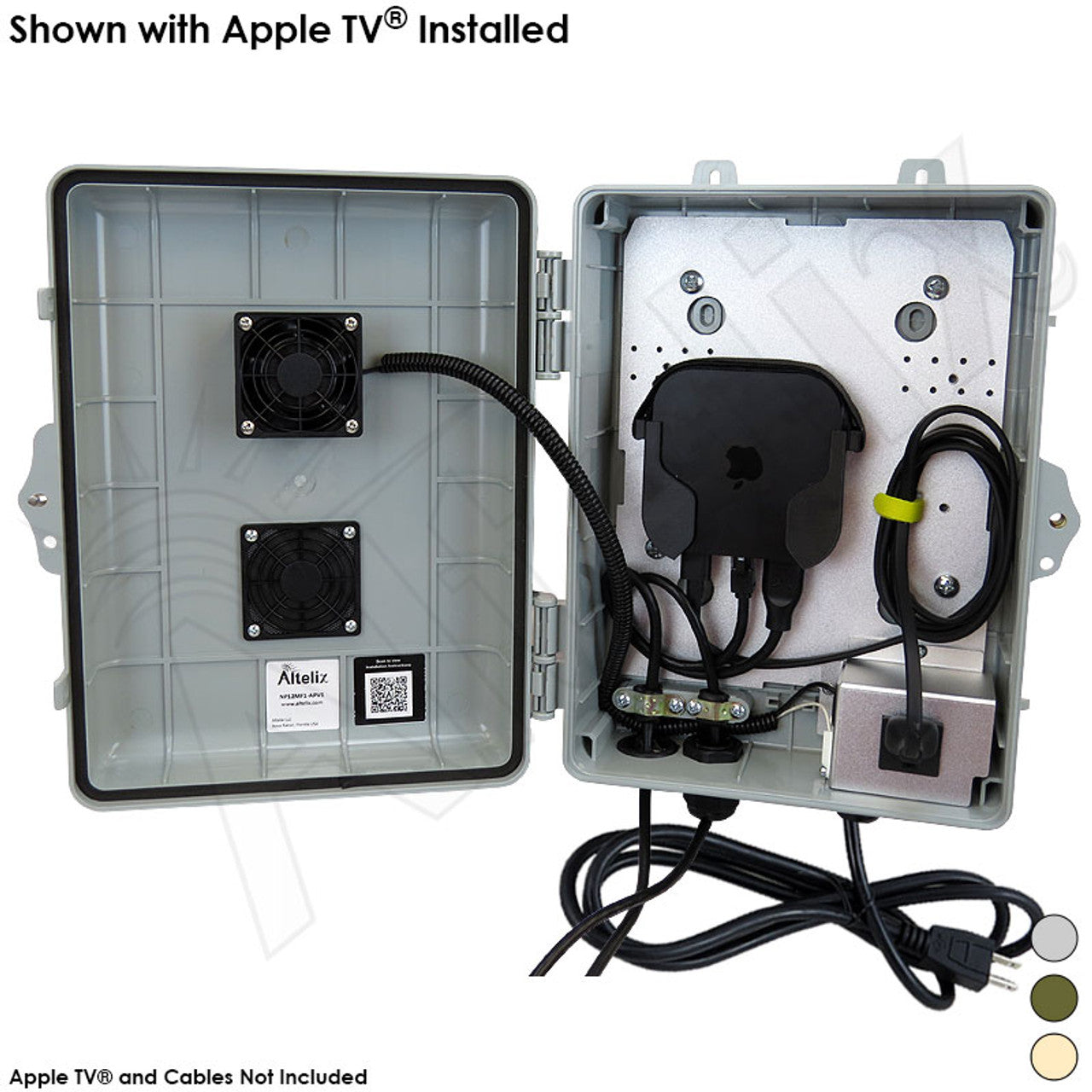 Altelix Weatherproof Enclosure for Apple TV® 4K with Cooling Fan, 120VAC Outlet and Power Cord - 0