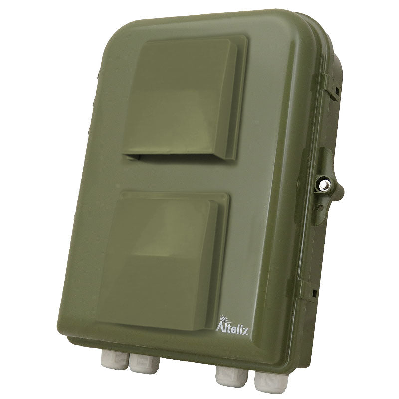 Buy green Altelix 13x10x4 PC+ABS Vented RF Transparent Outdoor WiFi Enclosure with No-Drill PVC Equipment Mounting Plate, Cooling Fan, 120 VAC Outlet &amp; Power Cord