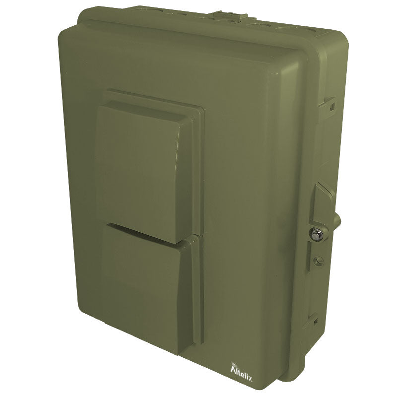 Buy green Altelix 14x11x5 Polycarbonate + ABS Vented Weatherproof NEMA Enclosure with Aluminum Mounting Plate, 120 VAC GFCI Outlets &amp; Power Cord
