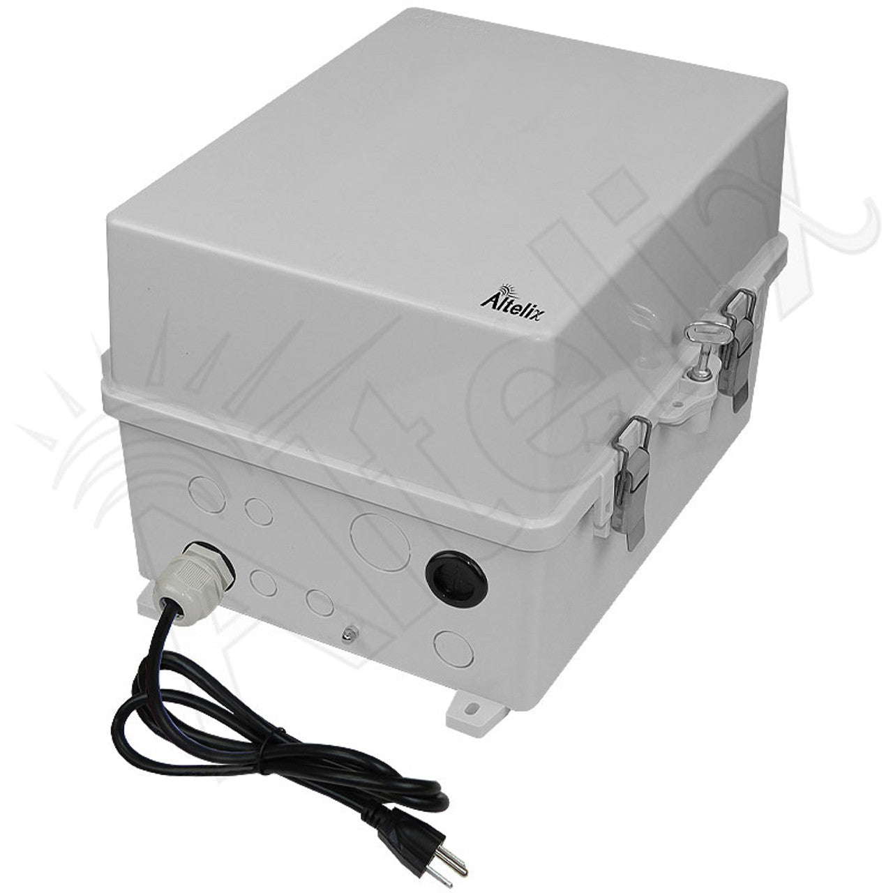 Altelix 14x11x9 Polycarbonate + ABS NEMA 4X Enclosure with Aluminum Equipment Mounting Plate, 120 VAC Outlets & Power Cord