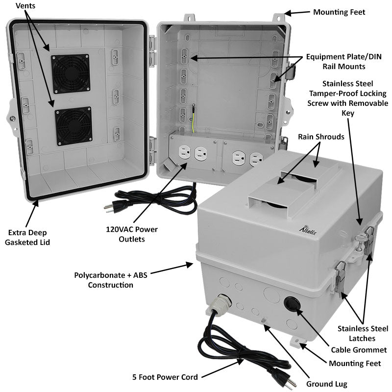 Altelix Polycarbonate + ABS Vented RF Transparent Outdoor WiFi Enclosure with 120 VAC Outlets & Power Cord - 0