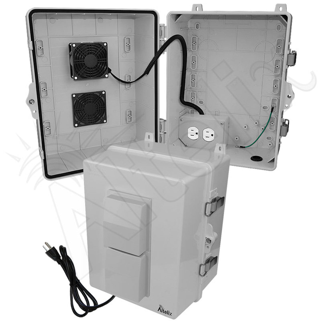 Altelix 14x11x9 Polycarbonate + ABS Vented RF Transparent Outdoor WiFi Enclosure with Cooling Fan, 120 VAC Outlets & Power Cord