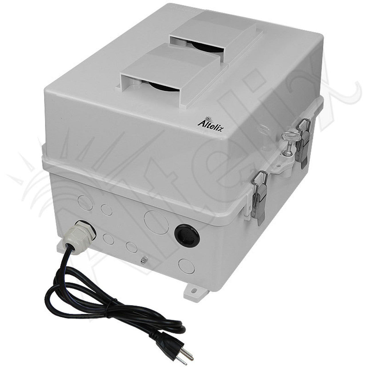 Altelix 14x11x9 Polycarbonate + ABS Vented RF Transparent Outdoor WiFi Enclosure with Cooling Fan, 120 VAC Outlets & Power Cord