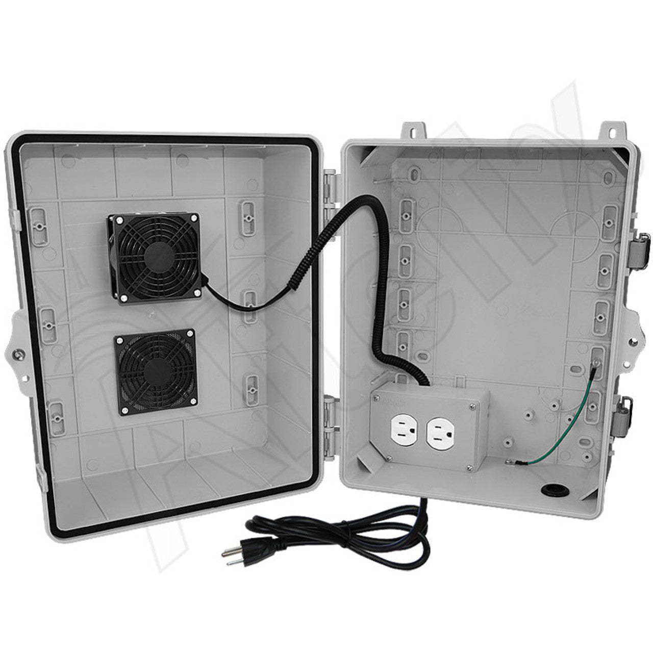 Altelix 14x11x9 Polycarbonate + ABS Vented RF Transparent Outdoor WiFi Enclosure with Cooling Fan, 120 VAC Outlets & Power Cord