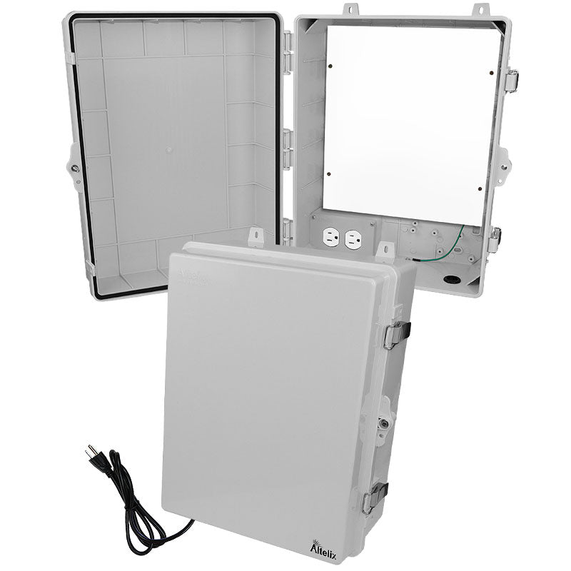 Altelix 17x14x7 Polycarbonate + ABS NEMA 4X RF Transparent Outdoor WiFi Enclosure with No-Drill PVC Equipment Mounting Plate, 120 VAC Outlets & Power Cord