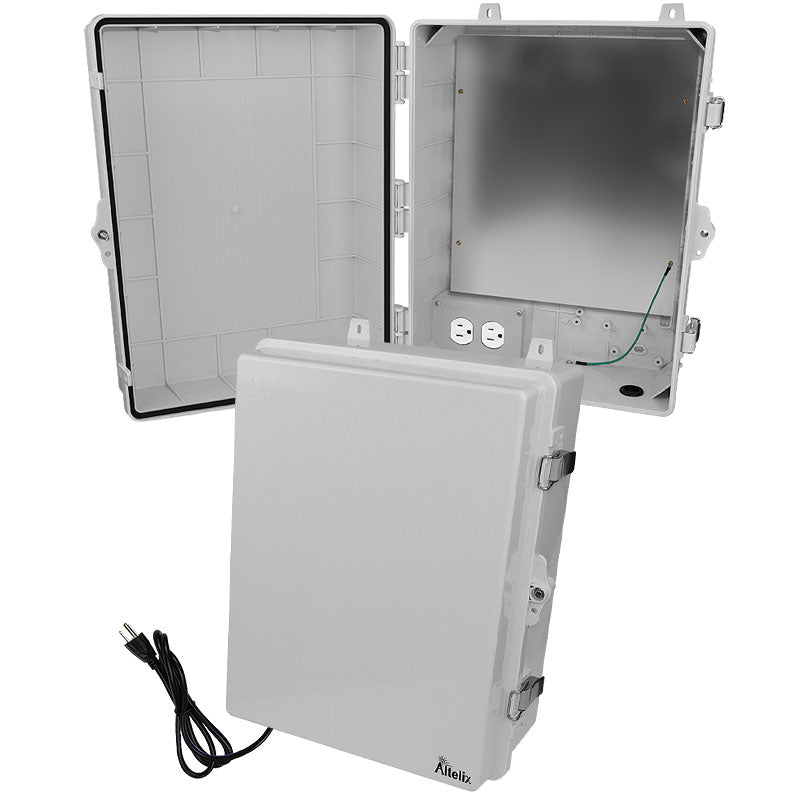 Altelix 17x14x7 Polycarbonate + ABS NEMA 4X Enclosure with Aluminum Equipment Mounting Plate, 120 VAC Outlets & Power Cord - 0