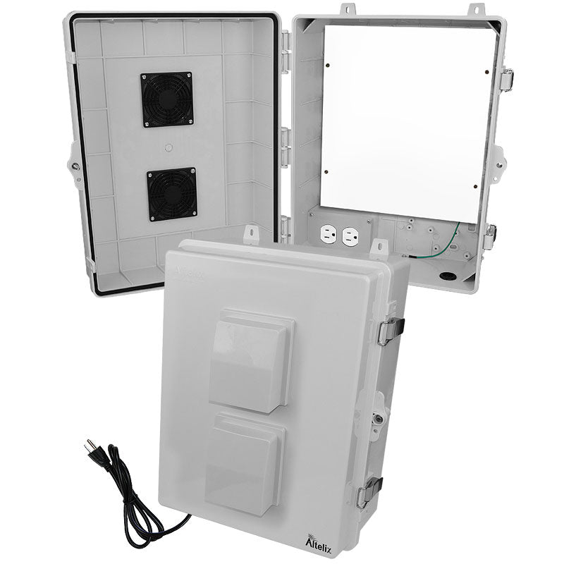 Altelix 17x14x7 Polycarbonate + ABS Vented RF Transparent Outdoor WiFi Enclosure with No-Drill PVC Equipment Mounting Plate, 120 VAC Outlets & Power Cord