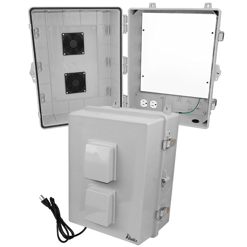 Altelix 17x14x9 Polycarbonate + ABS Vented RF Transparent Outdoor WiFi Enclosure with No-Drill PVC Equipment Mounting Plate, 120 VAC Outlets & Power Cord