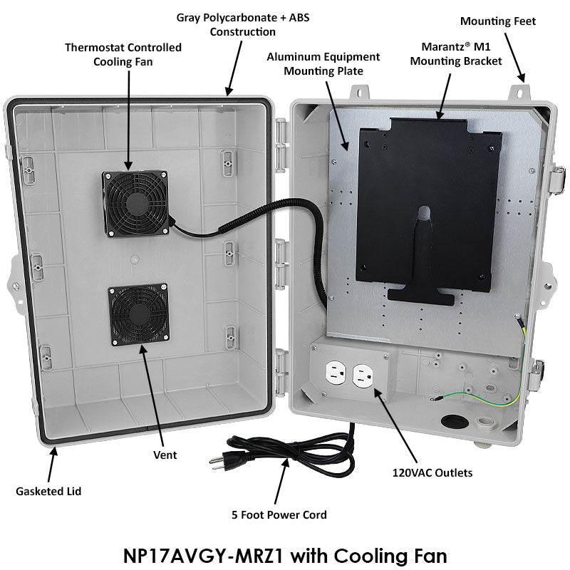 Altelix Weatherproof Enclosure for Marantz® Model M1 Streaming Amplifier with Fan Cooling,  120 VAC Outlets and Power Cord - 0