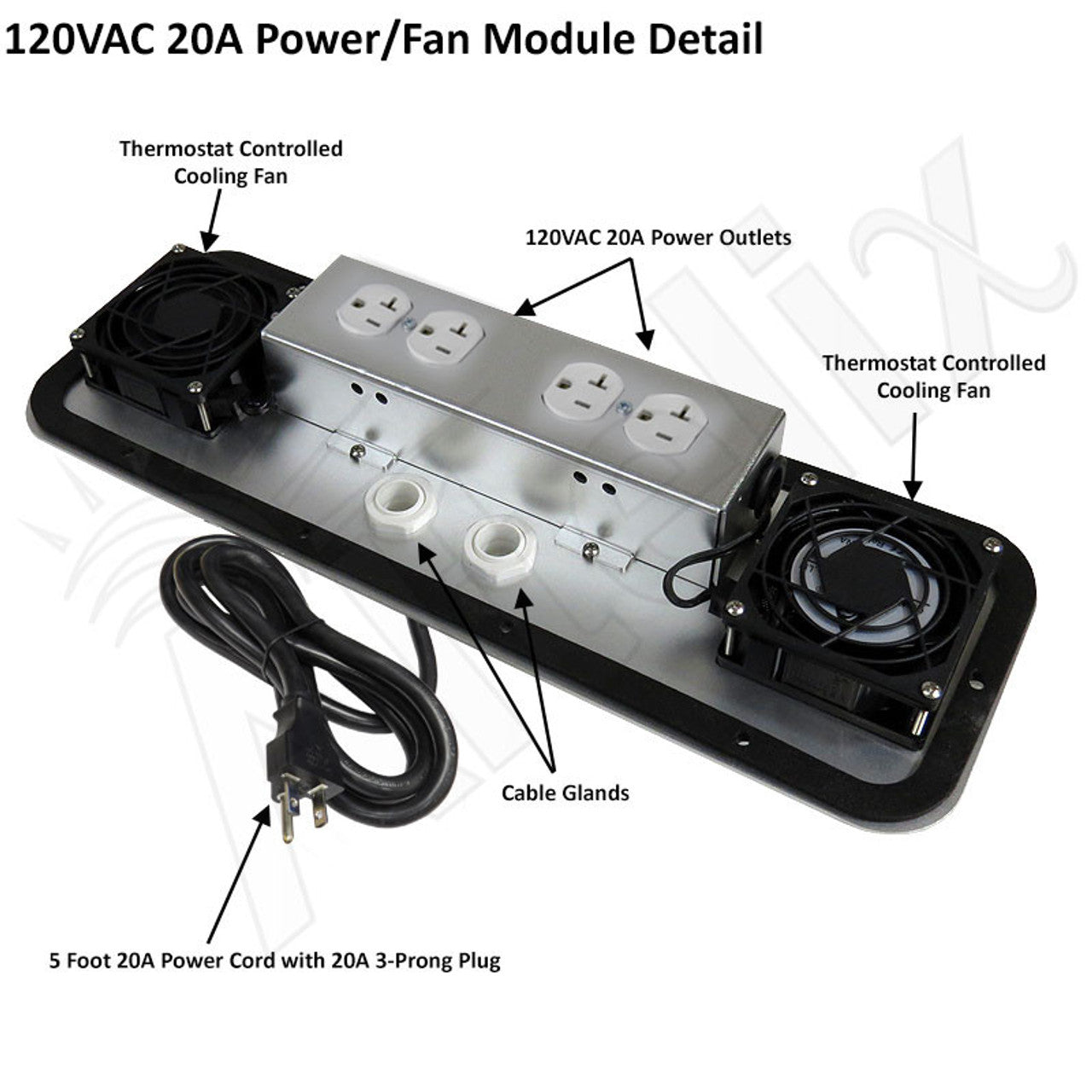 Altelix 24x24x16 120VAC 20A Stainless Steel NEMA Enclosure for UPS Power Systems with 19" Wide 6U Rack, Dual Cooling Fans, 20A Power Outlets & Power Cord