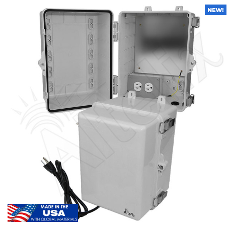 Altelix 12x9x9 Polycarbonate + ABS NEMA 4X Enclosure with Aluminum Equipment Mounting Plate, 120 VAC Outlets & Power Cord - 0