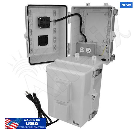 Altelix 12x9x9 Polycarbonate + ABS Vented RF Transparent Outdoor WiFi Enclosure with Cooling Fan, 120 VAC Outlets & Power Cord - 0