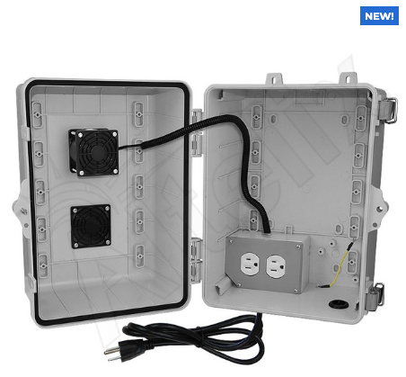 Altelix 12x9x9 Polycarbonate + ABS Vented RF Transparent Outdoor WiFi Enclosure with Cooling Fan, 120 VAC Outlets & Power Cord