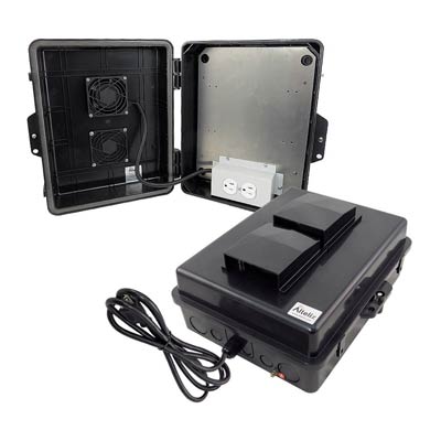 Buy black Altelix 14x11x5 Vented Polycarbonate + ABS Weatherproof NEMA Enclosure with Cooling Fan, 120 VAC Outlets &amp; Power Cord