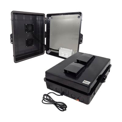 Buy black Altelix 17x14x6 Vented Polycarbonate + ABS Weatherproof NEMA Enclosure with Cooling Fan, 120 VAC Outlets &amp; Power Cord