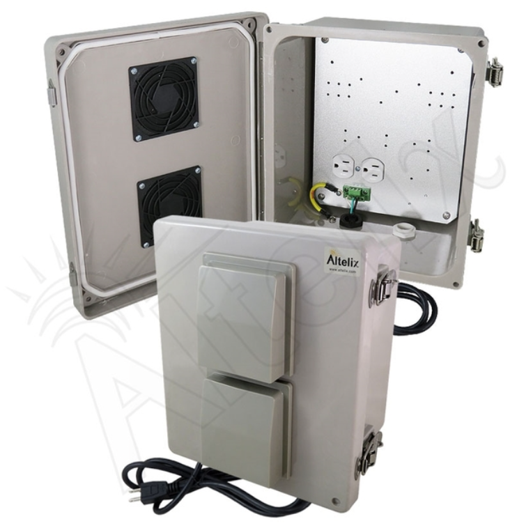 Altelix Vented Fiberglass Weatherproof NEMA Enclosure with 120 VAC Outlets and Power Cord