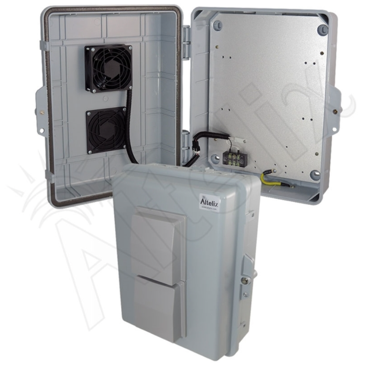 Altelix 14x11x5 Vented Polycarbonate + ABS Weatherproof NEMA Enclosure with 24 VDC Cooling Fan