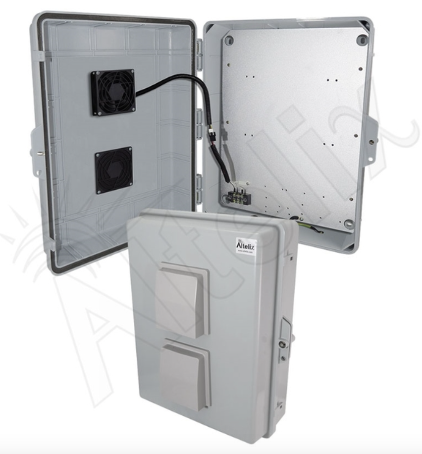 Altelix 17x14x6 Vented Polycarbonate + ABS Weatherproof NEMA Enclosure with 48 VDC Cooling Fan