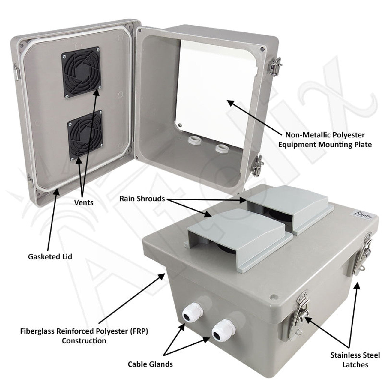 Altelix Fiberglass Vented Indoor / Outdoor RF Transparent WiFi Access Point Enclosure with Polyester Equipment Mounting Plate - 0