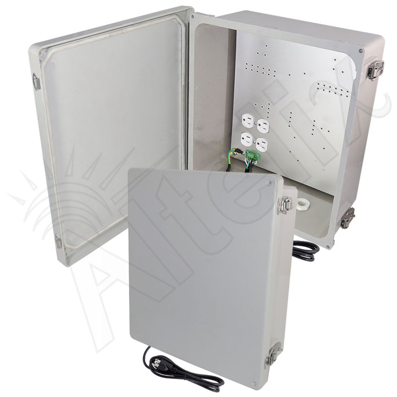 Altelix Fiberglass Weatherproof NEMA 4X Enclosure with Aluminum Equipment Mounting Plate & 120 VAC Outlets & Power Cord