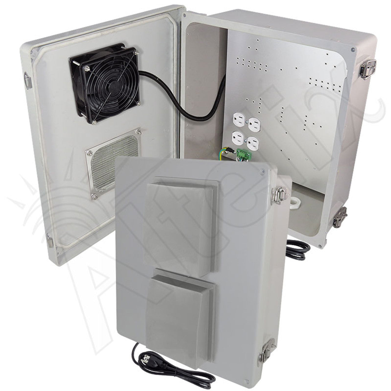 Altelix Vented Fiberglass Weatherproof NEMA Enclosure with Cooling Fan, 120 VAC Outlets & Power Cord