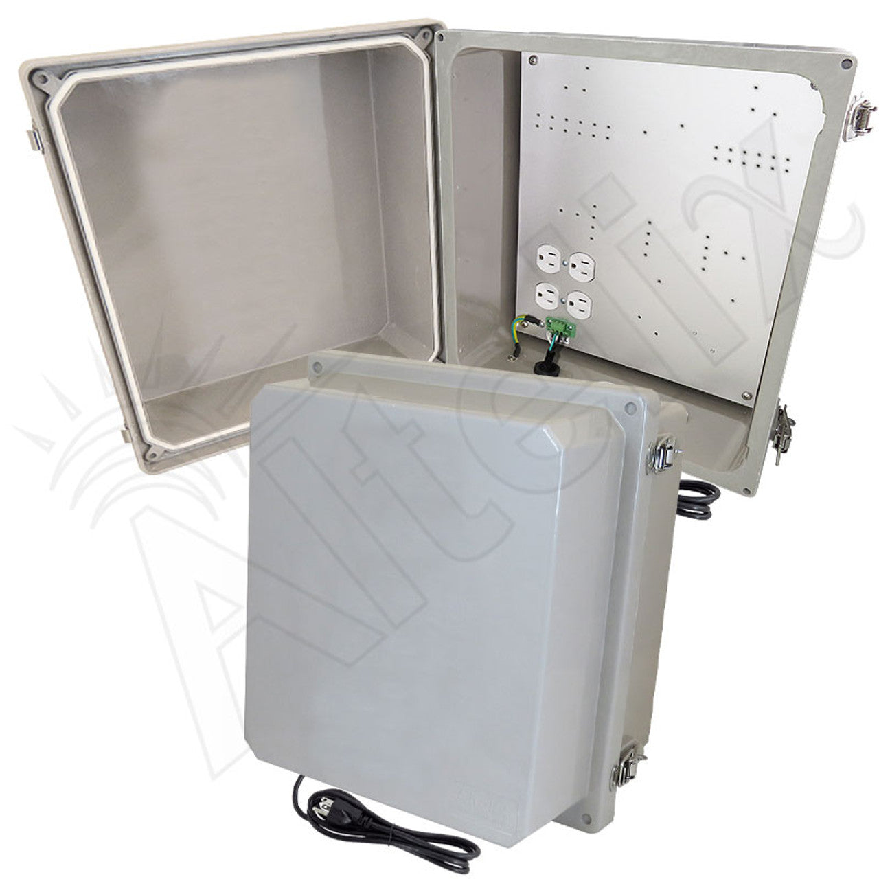 Altelix Fiberglass Weatherproof Heated NEMA Enclosure with 200W Heater, 120 VAC Outlets & Power Cord