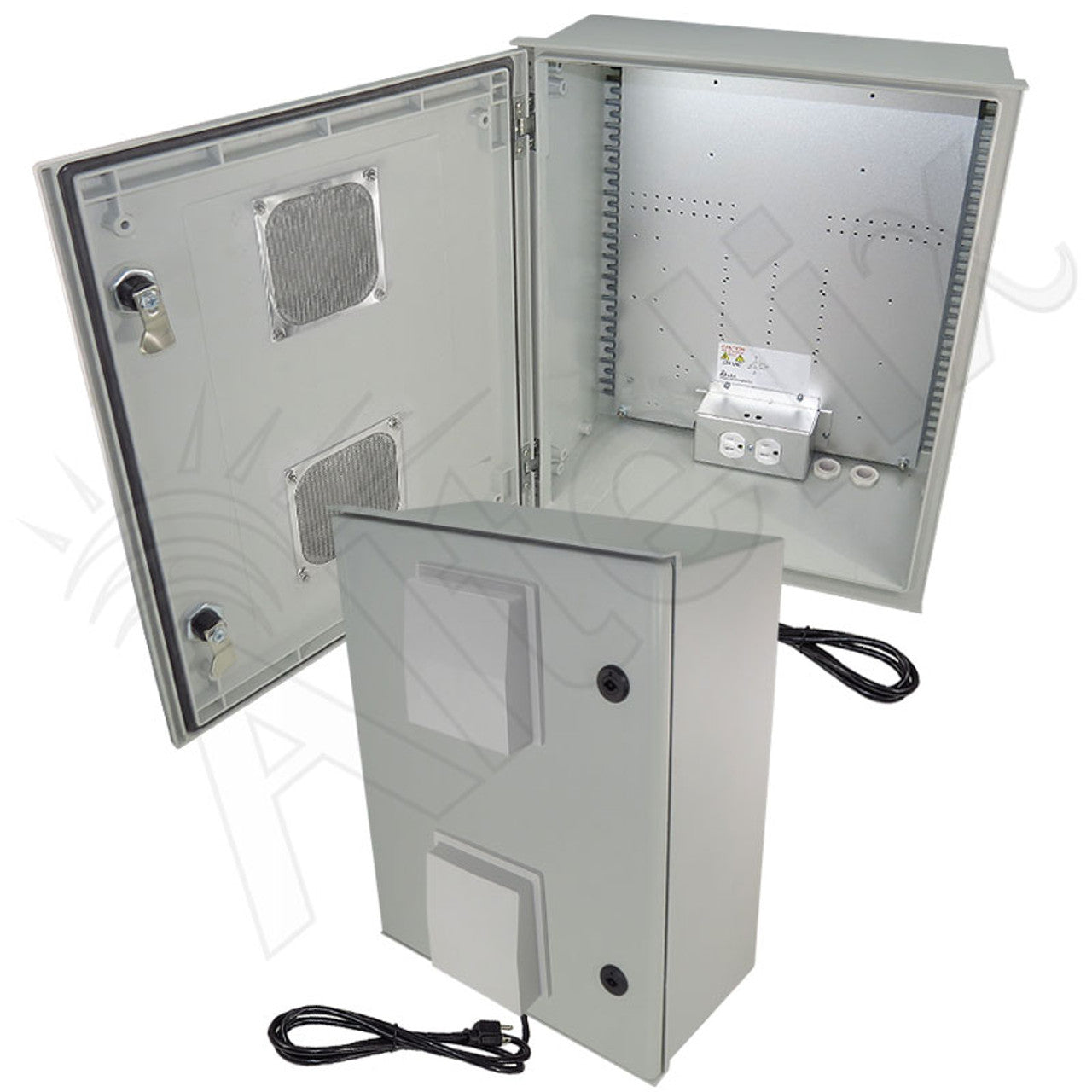 Altelix Vented Fiberglass Weatherproof NEMA Enclosure with Equipment Mounting Plate, 120 VAC Outlets & Power Cord