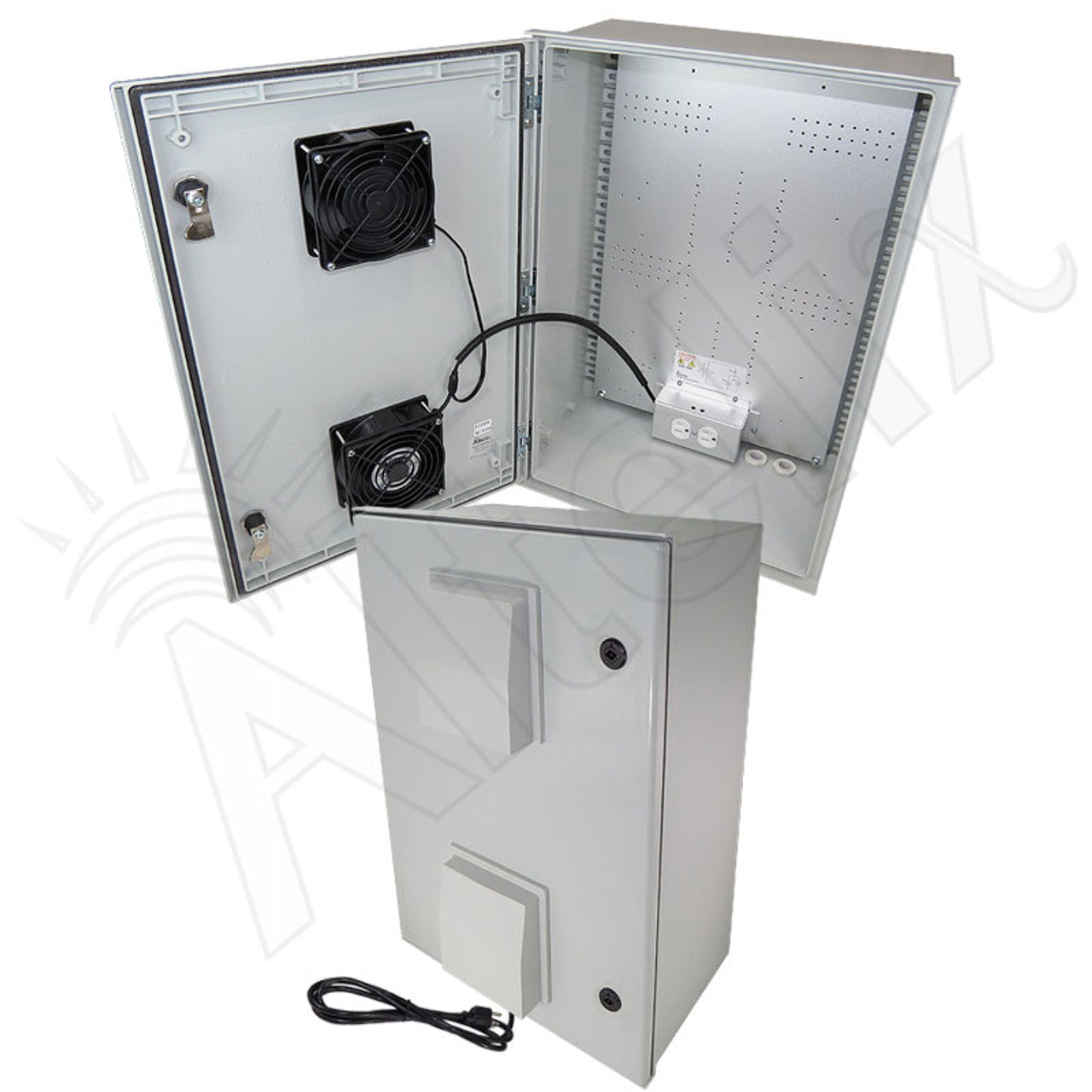 Altelix Vented Fiberglass Weatherproof NEMA Enclosure with 120 VAC Outlets, Power Cord & 85°F Turn-On Cooling Fan