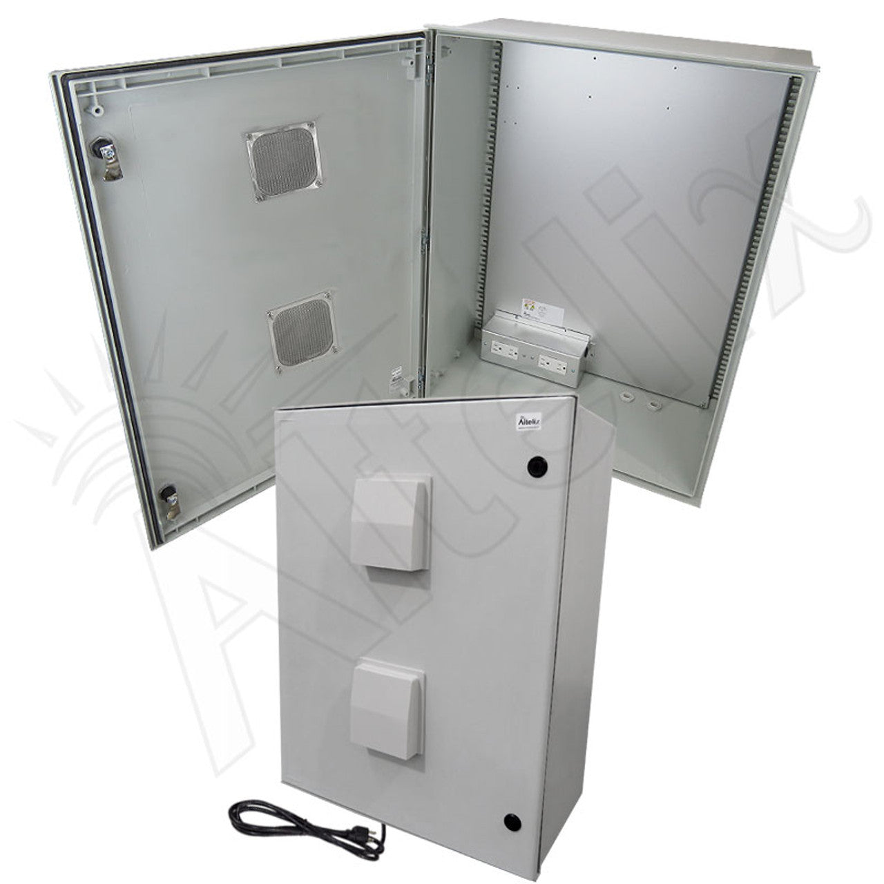 Altelix Vented Fiberglass Weatherproof NEMA Enclosure with Equipment Mounting Plate, 120 VAC Outlets & Power Cord