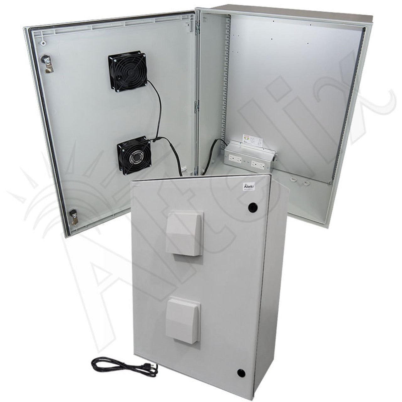 Altelix Vented Fiberglass Weatherproof NEMA Enclosure with 120 VAC Outlets, Power Cord & 85°F Turn-On Cooling Fan