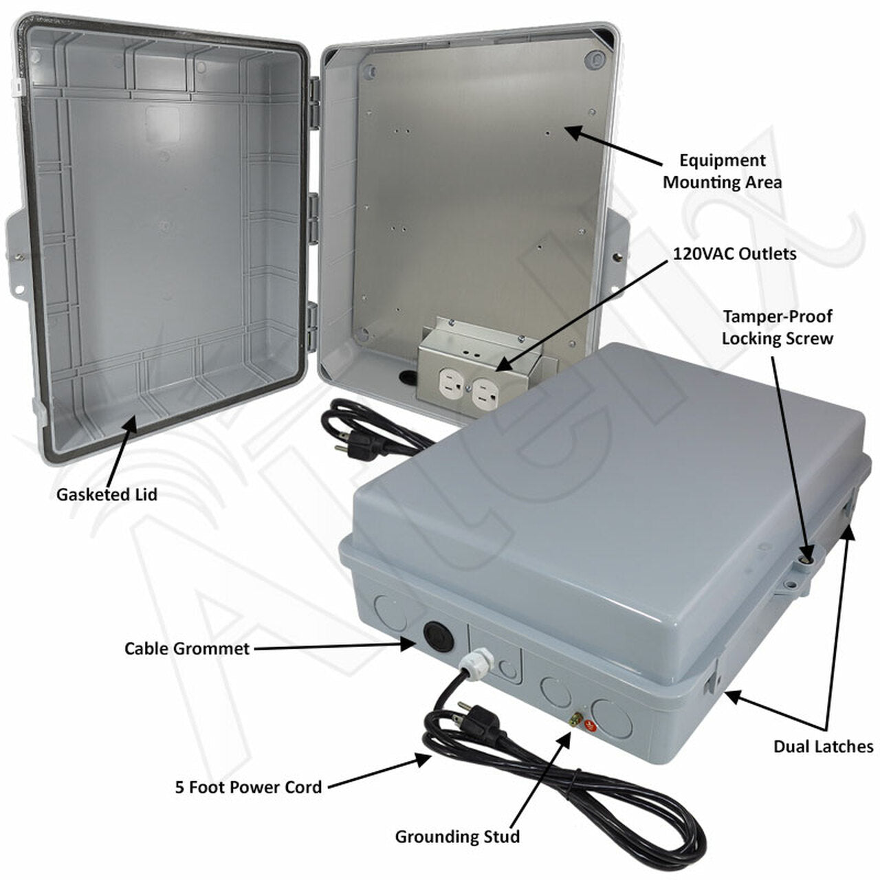 Altelix 17x14x6 PC + ABS Weatherproof Power Box NEMA Enclosure with 120V Power Outlets - 0