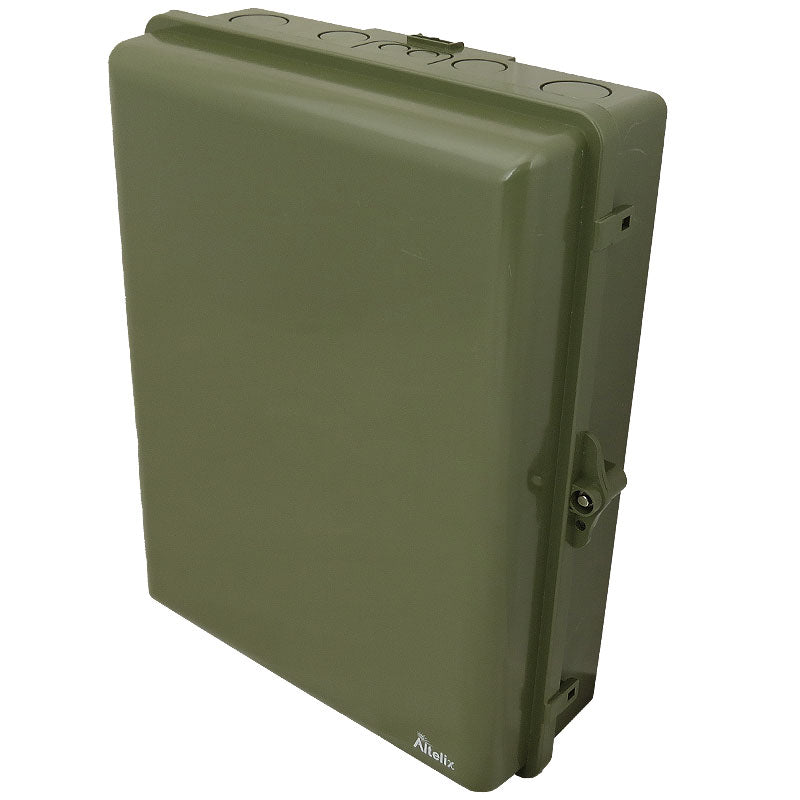 Buy green Altelix 17x14x6 Polycarbonate + ABS Weatherproof NEMA Enclosure with Aluminum Mounting Plate, 120 VAC GFCI Outlets &amp; Power Cord